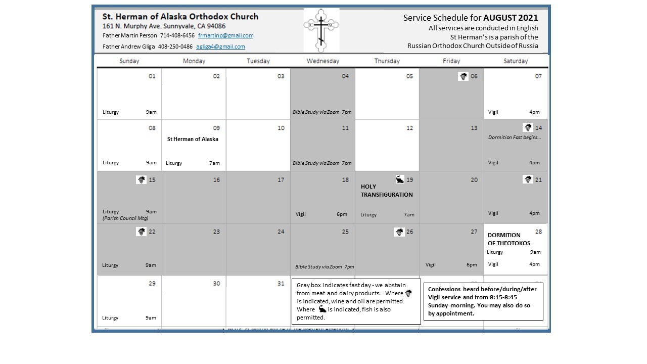 Orthodox Church Calendar 2023 Calendar St Herman of Alaska Orthodox Church